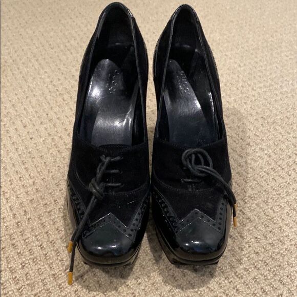 Gucci black Vintage Lace Up Platform Collegiate Women's Shoes Size 8.5 - Picture 3 of 9